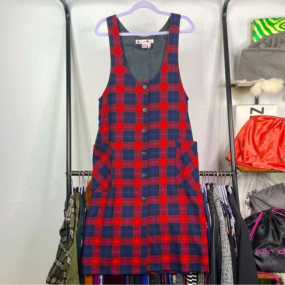Vintage Allison Blair Plaid Button Up Jumper Dress